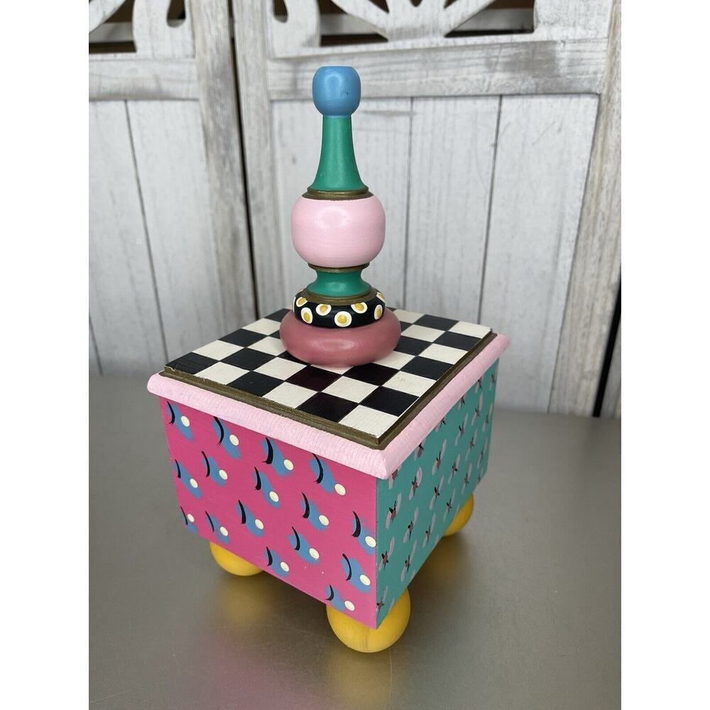 Vintage HandPainted Funky Trinket Box G. Frasche Colorful Whimsical 90s
